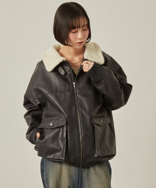 セール】【Snap club】2WAYヴィンテージライク襟ボア切り替えフライト