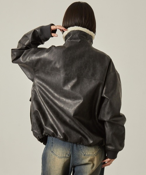 Snap club（スナップクラブ）の「【Snap club】2WAYヴィンテージライク襟ボア切り替えフライトブルゾン（ブルゾン・レディース・ブラウン/ブラック・L/M）」の7枚目の写真