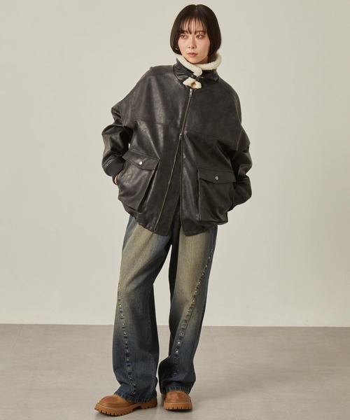 セール】【Snap club】2WAYヴィンテージライク襟ボア切り替えフライト