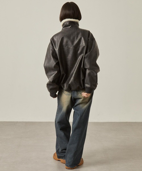 Snap club（スナップクラブ）の「【Snap club】2WAYヴィンテージライク襟ボア切り替えフライトブルゾン（ブルゾン・レディース・ブラウン/ブラック・L/M）」の12枚目の写真