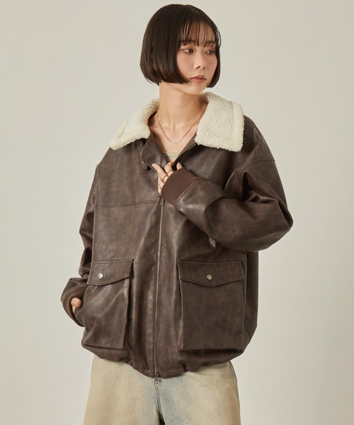 セール】【Snap club】2WAYヴィンテージライク襟ボア切り替えフライト