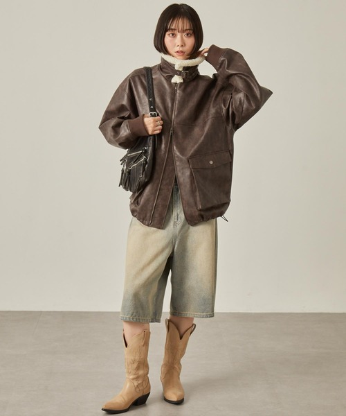 Snap club（スナップクラブ）の「【Snap club】2WAYヴィンテージライク襟ボア切り替えフライトブルゾン（ブルゾン・レディース・ブラウン/ブラック・L/M）」の19枚目の写真