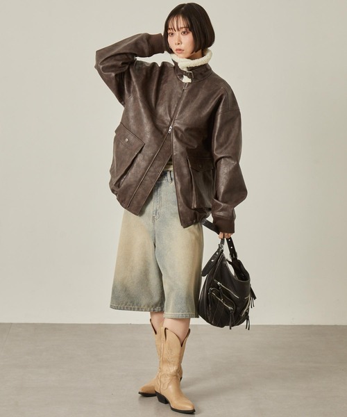 Snap club（スナップクラブ）の「【Snap club】2WAYヴィンテージライク襟ボア切り替えフライトブルゾン（ブルゾン・レディース・ブラウン/ブラック・L/M）」の20枚目の写真