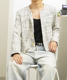 GLARE（グレア）の「【GLARE】ショート丈 ツイード ノーカラージャケット / Tweed Collarless Jacket（ノーカラージャケット）」