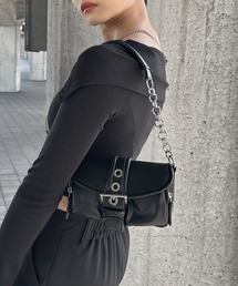 LVEU. | 【LVEU.】バックルデザインハンドバッグ / 鞄 バッグ BAG ハンドバッグ ミニ バックル チェーン スクエア 合成皮革 合皮 ブラック(ハンドバッグ)