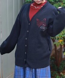 axes femme | 蝶刺繍ロングニットカーディガン(カーディガン/ボレロ)