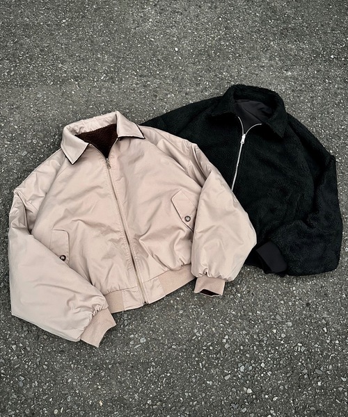 MandO（Auntie Rosa）（エムオー）の「2WAYリバーシブルナイロンボアブルゾン（ブルゾン・メンズ・グレイッシュベージュ/ブラック・LARGE/MEDIUM）」の4枚目の写真