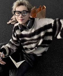 シャギーニット ボーダー モヘアニット」に該当するメンズファッション