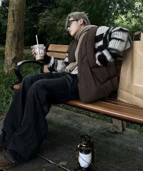 NOWLE（ノウル）の「【NOWLE】グランジ シャギー ブラシストロークボーダー プルオーバー ニット（ニット/セーター・メンズ・ブラック・MEDIUM/LARGE/X-LARGE）」の15枚目の写真