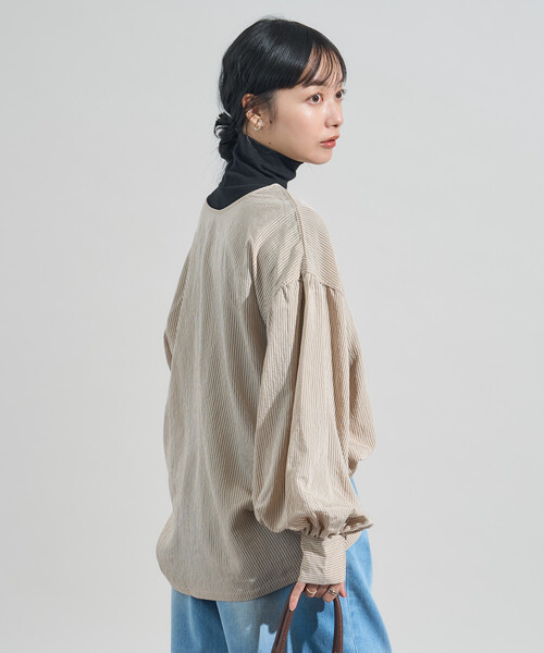 FREAK'S STORE(フリークスストア)の「2way ストライプ リボン ブラウス/バックリボンブラウス(シャツ/ブラウス・レディース・チャコールグレー/オフホワイト/ベージュ・フリ-)」の7枚目の写真