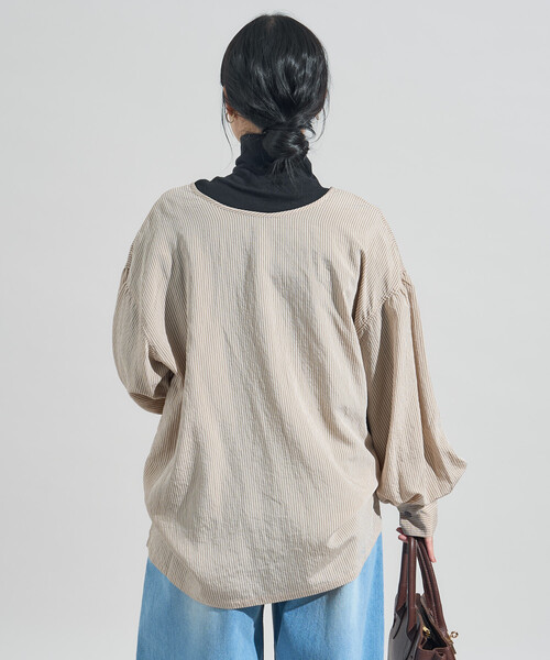 FREAK'S STORE(フリークスストア)の「2way ストライプ リボン ブラウス/バックリボンブラウス(シャツ/ブラウス・レディース・チャコールグレー/オフホワイト/ベージュ・フリ-)」の8枚目の写真