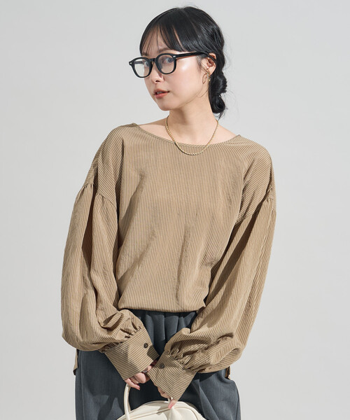 FREAK'S STORE(フリークスストア)の「2way ストライプ リボン ブラウス/バックリボンブラウス(シャツ/ブラウス・レディース・チャコールグレー/オフホワイト/ベージュ・フリ-)」の16枚目の写真