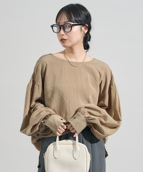 FREAK'S STORE(フリークスストア)の「2way ストライプ リボン ブラウス/バックリボンブラウス(シャツ/ブラウス・レディース・チャコールグレー/オフホワイト/ベージュ・フリ-)」の18枚目の写真