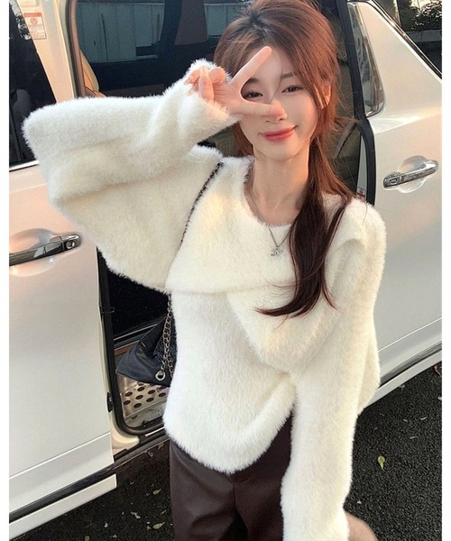 CHEER(チアー)の「カシュクールシャギーニット×キャミSET(ニット/セーター・レディース・オフホワイト/グレー・M)」の8枚目の写真