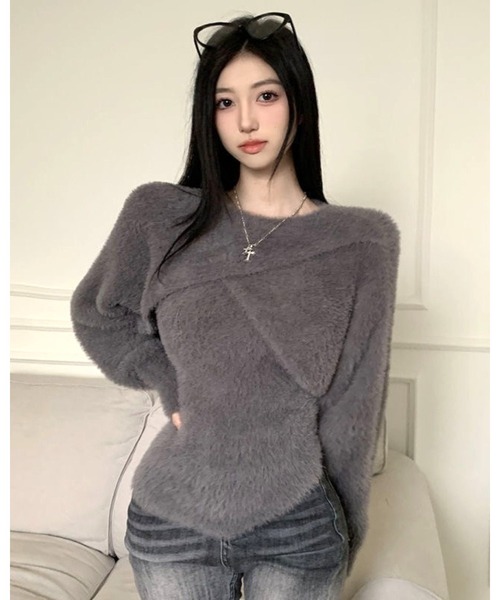 CHEER(チアー)の「カシュクールシャギーニット×キャミSET(ニット/セーター・レディース・オフホワイト/グレー・M)」の13枚目の写真