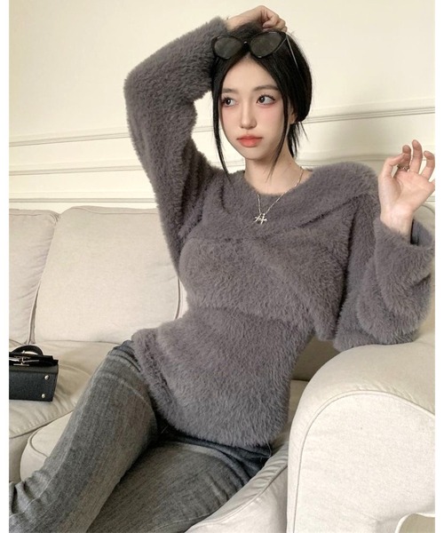 CHEER(チアー)の「カシュクールシャギーニット×キャミSET(ニット/セーター・レディース・オフホワイト/グレー・M)」の16枚目の写真