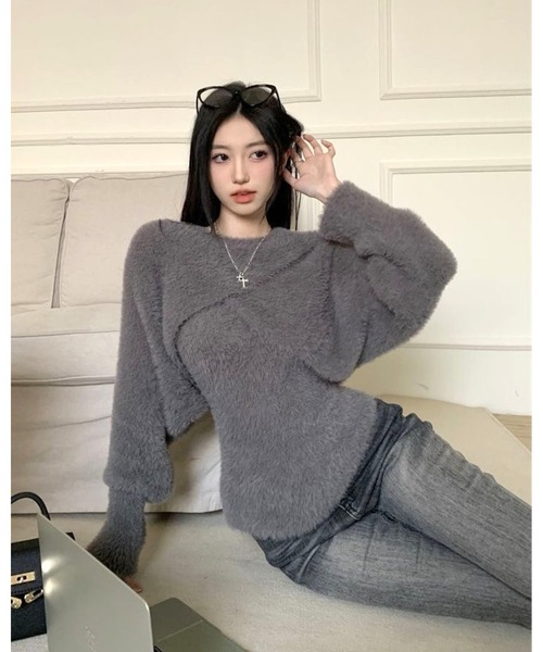 CHEER(チアー)の「カシュクールシャギーニット×キャミSET(ニット/セーター・レディース・オフホワイト/グレー・M)」の17枚目の写真