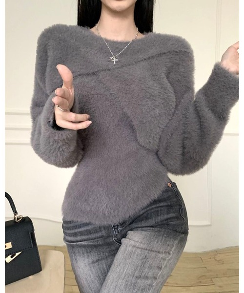 CHEER(チアー)の「カシュクールシャギーニット×キャミSET(ニット/セーター・レディース・オフホワイト/グレー・M)」の20枚目の写真