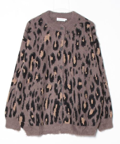 セール】Fuzzy Leopard Crewneck Knit Cardigan / シャギーレオパード