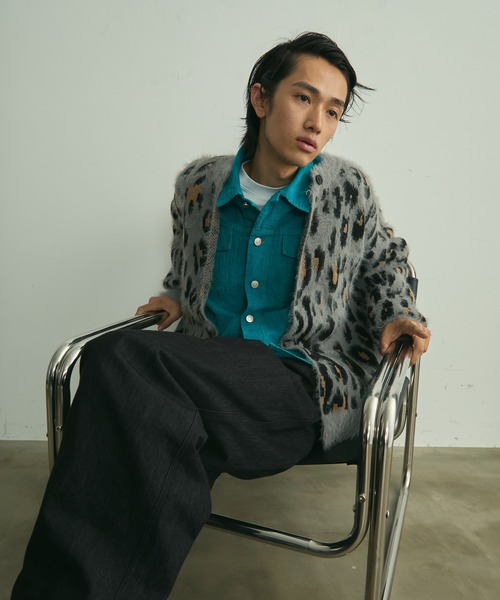 BLANK HOTEL（ブランクホテル）の「Fuzzy Leopard Crewneck Knit Cardigan / シャギーレオパードクルーネックニットカーディガン（カーディガン/ボレロ・メンズ・ブラウン/グレー・L/M）」の8枚目の写真