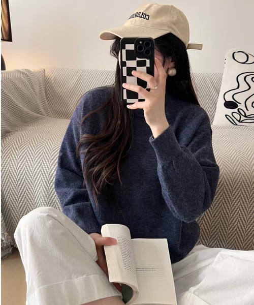 Beststore(ベストストア)の「ミックスカラーオーバーニット ユニセックス カラーニット(ニット/セーター・レディース・ブラック/ライトベージュ/ライトブルー/ライトピンク/ブルー系その他/パープル/ホワイト/ベージュ系その他/キャメル/レッド/イエロー・FREE)」の20枚目の写真
