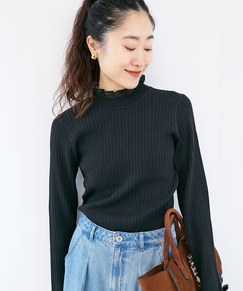 le.coeur blanc（ルクールブラン）の「シアーフリルリブニット（ニット/セーター・レディース・ブラウン/グレー/ブラック/アイボリー・38）」の3枚目の写真