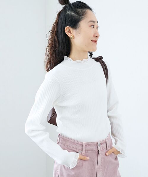 le.coeur blanc（ルクールブラン）の「シアーフリルリブニット（ニット/セーター・レディース・ブラウン/グレー/ブラック/アイボリー・38）」の12枚目の写真