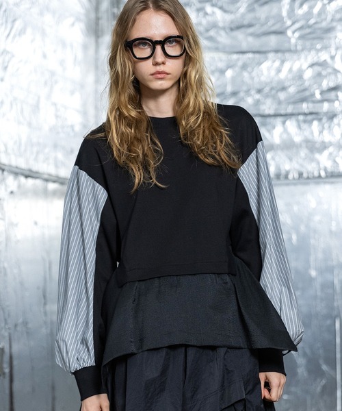 AULA AILA(アウラアイラ)の「ストライプスリーブプルオーバー(Tシャツ/カットソー・レディース・オフホワイト/ブラック/ネイビー・0)」の4枚目の写真