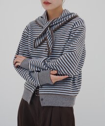 【umm.】ボーダースカーフ付カーディガン