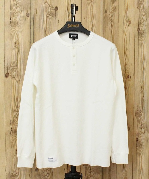 schott（ショット）の「HONEYCOMB WAFFLE HENRY NACK T-SHIRT（Tシャツ/カットソー・メンズ・ホワイト/グレー/ブラック・XL/L/M）」の4枚目の写真