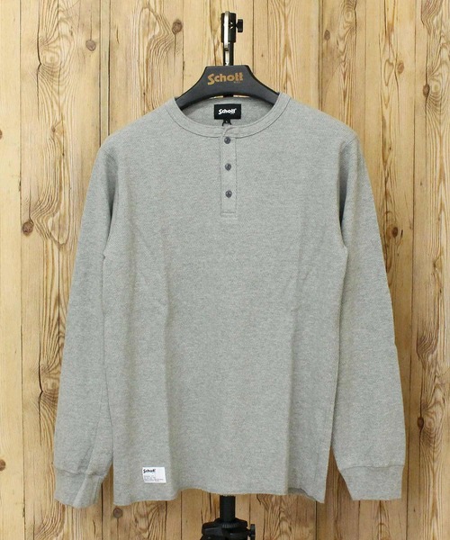 schott（ショット）の「HONEYCOMB WAFFLE HENRY NACK T-SHIRT（Tシャツ/カットソー・メンズ・ホワイト/グレー/ブラック・XL/L/M）」の10枚目の写真