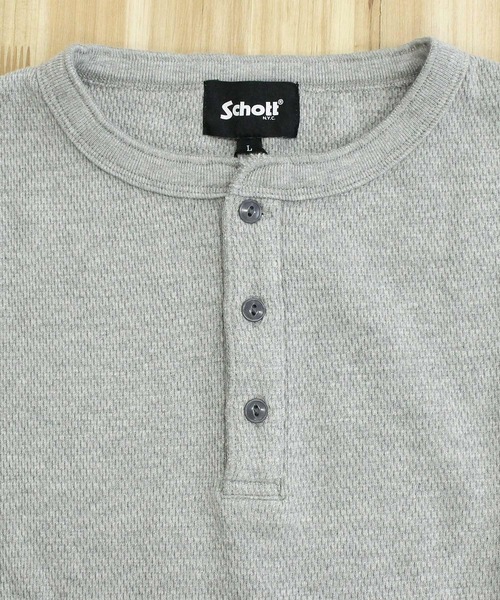 schott（ショット）の「HONEYCOMB WAFFLE HENRY NACK T-SHIRT（Tシャツ/カットソー・メンズ・ホワイト/グレー/ブラック・XL/L/M）」の14枚目の写真