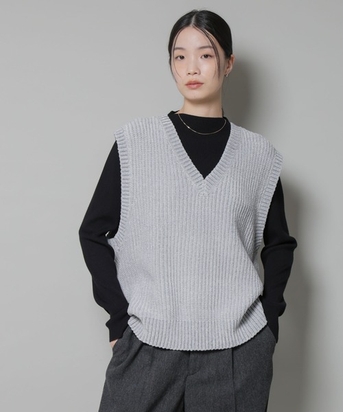 ベロアモールVネックニットベスト（ベスト）｜NANO universe（ナノ