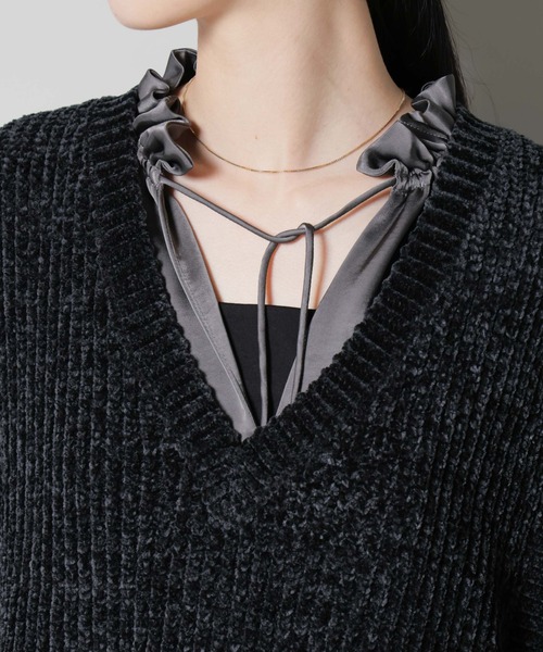 NANO universe（ナノユニバース）の「ベロアモールVネックニットベスト（ベスト・レディース・ライトベージュ/ブラック/グレー・FREE）」の18枚目の写真