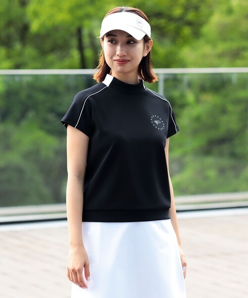 BEAMS GOLF(ビームスゴルフ)の「ORANGE LABEL / サッカーシャツ風 ストレッチ モックネックシャツ(Tシャツ/カットソー・レディース・ブラック/ホワイト/ネイビー・LARGE/MEDIUM/SMALL)」の2枚目の写真