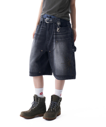 AAKAM（アーカム）の「Washed Double Knee Bermuda Denim Pants (Black)（その他パンツ）」