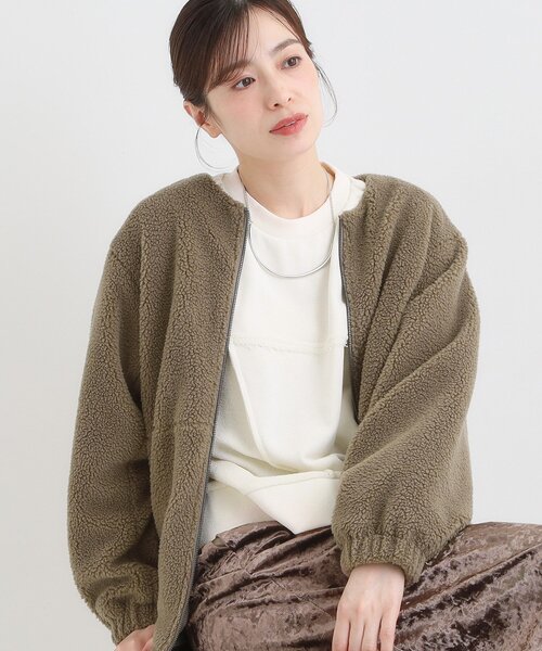 SHOO・LA・RUE（シューラルー）の「【洗濯機可】即サマになる ノーカラー ボアブルゾン（ブルゾン・レディース・ブラック/ホワイト/ライトグレー/ブラウン系・04/03/02/01）」の4枚目の写真