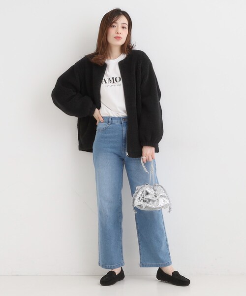 SHOO・LA・RUE（シューラルー）の「【洗濯機可】即サマになる ノーカラー ボアブルゾン（ブルゾン・レディース・ブラック/ホワイト/ライトグレー/ブラウン系・04/03/02/01）」の7枚目の写真