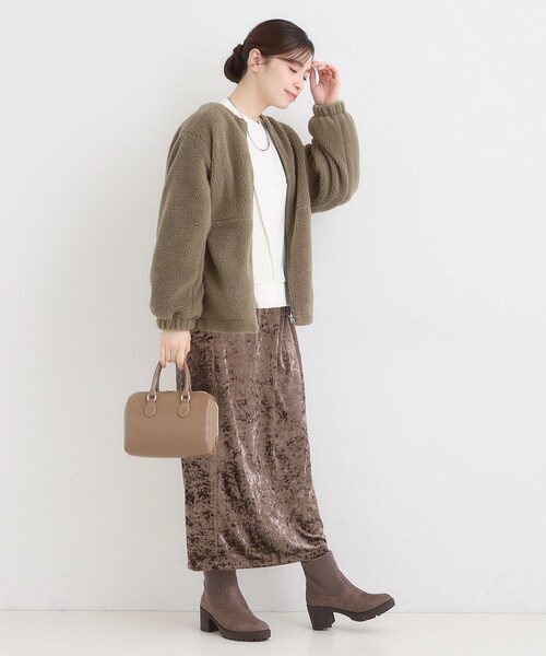 SHOO・LA・RUE（シューラルー）の「【洗濯機可】即サマになる ノーカラー ボアブルゾン（ブルゾン・レディース・ブラック/ホワイト/ライトグレー/ブラウン系・04/03/02/01）」の15枚目の写真