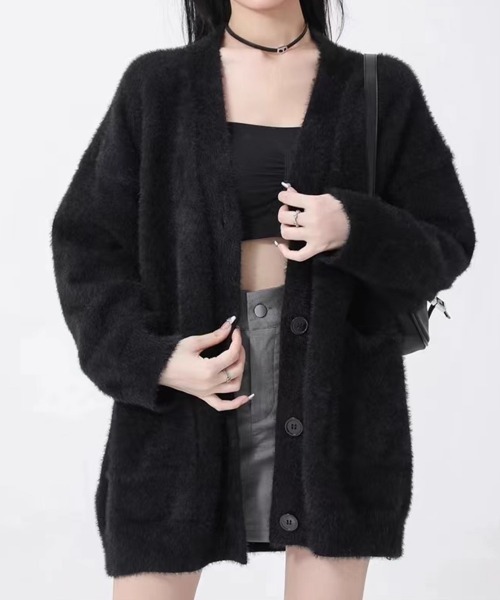 Miniministore（ミニミニストア）の「シャギーニットカーディガンVネック秋冬服（カーディガン/ボレロ・レディース・ブラック/ライトブルー/アイボリー/ダークグレー/ピンク・FREE）」の9枚目の写真