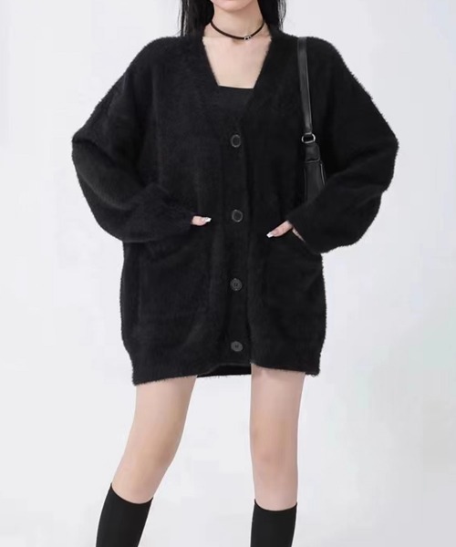 Miniministore（ミニミニストア）の「シャギーニットカーディガンVネック秋冬服（カーディガン/ボレロ・レディース・ブラック/ライトブルー/アイボリー/ダークグレー/ピンク・FREE）」の11枚目の写真