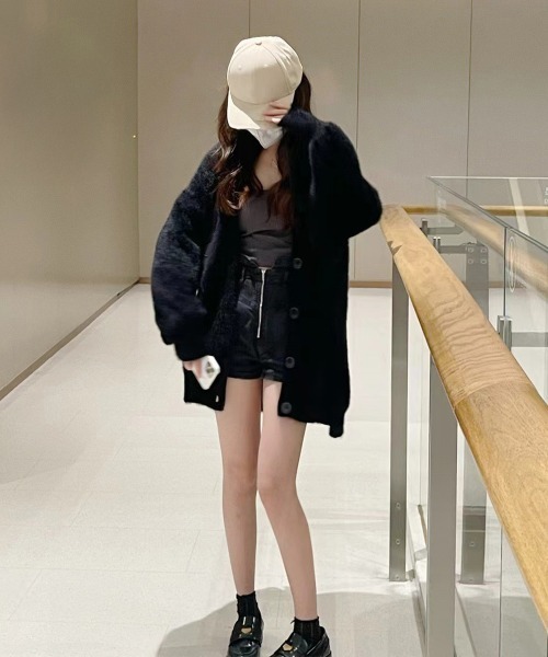 Miniministore（ミニミニストア）の「シャギーニットカーディガンVネック秋冬服（カーディガン/ボレロ・レディース・ブラック/ライトブルー/アイボリー/ダークグレー/ピンク・FREE）」の12枚目の写真