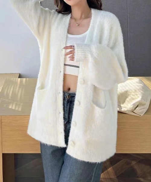 Miniministore（ミニミニストア）の「シャギーニットカーディガンVネック秋冬服（カーディガン/ボレロ・レディース・ブラック/ライトブルー/アイボリー/ダークグレー/ピンク・FREE）」の15枚目の写真