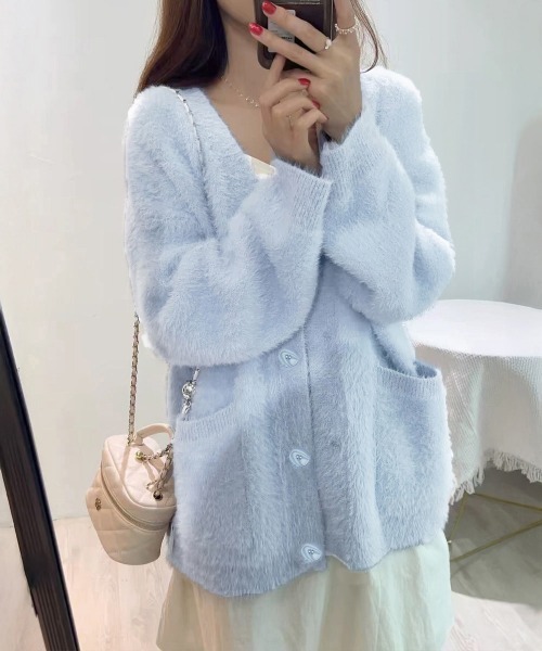 Miniministore（ミニミニストア）の「シャギーニットカーディガンVネック秋冬服（カーディガン/ボレロ・レディース・ブラック/ライトブルー/アイボリー/ダークグレー/ピンク・FREE）」の19枚目の写真