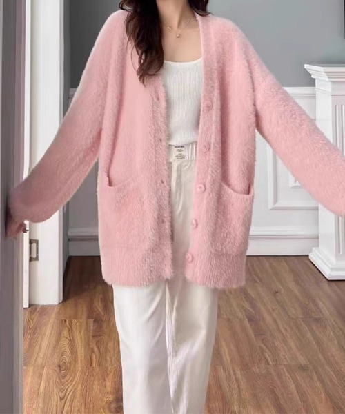 Miniministore（ミニミニストア）の「シャギーニットカーディガンVネック秋冬服（カーディガン/ボレロ・レディース・ブラック/ライトブルー/アイボリー/ダークグレー/ピンク・FREE）」の22枚目の写真