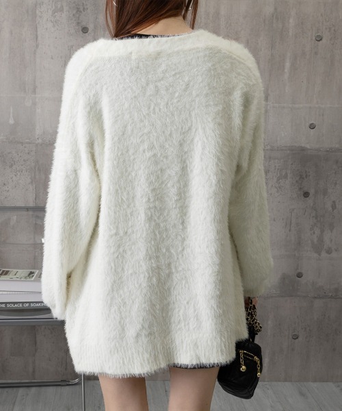 セール】シャギーニットカーディガンVネック秋冬服（カーディガン