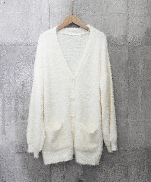 セール】シャギーニットカーディガンVネック秋冬服（カーディガン