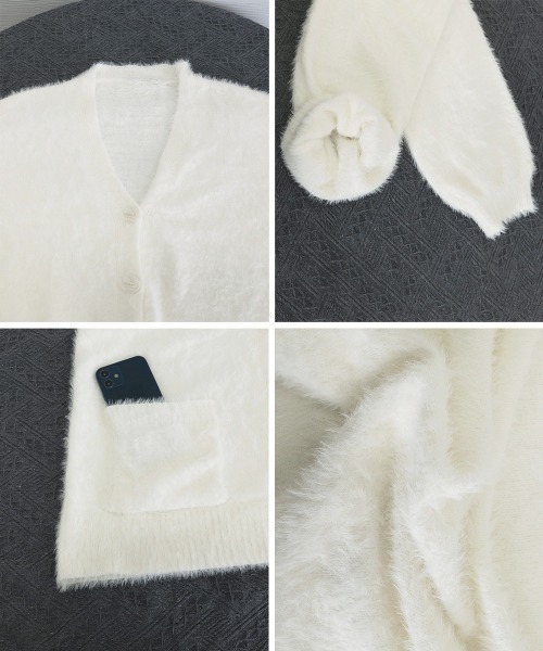 セール】シャギーニットカーディガンVネック秋冬服（カーディガン