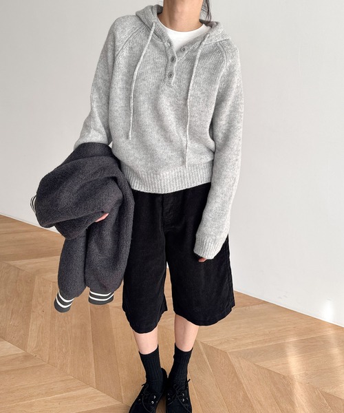 CANAL JEAN(キャナルジーン)の「El mar ウールヘンリーパーカーニット(ニット/セーター・レディース・レッド/ブラウン/グレー・ONE SIZE)」の1枚目の写真