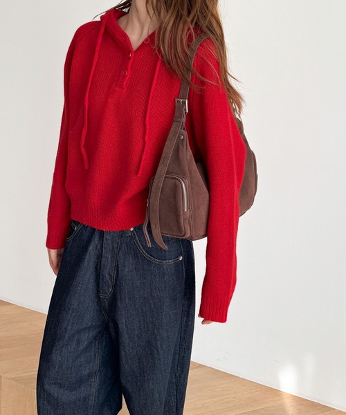 CANAL JEAN(キャナルジーン)の「El mar ウールヘンリーパーカーニット(ニット/セーター・レディース・レッド/ブラウン/グレー・ONE SIZE)」の3枚目の写真